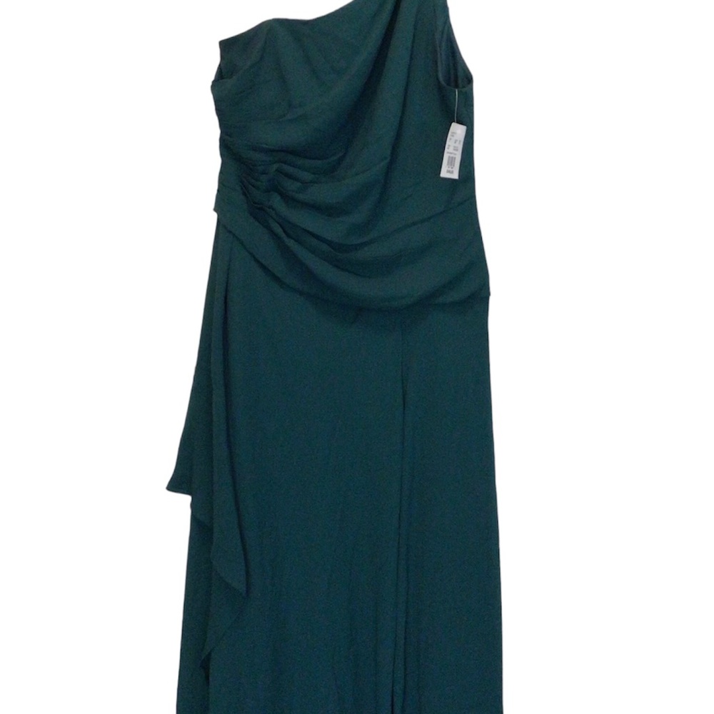 Nwt David's Bridal chiffon one-shoulder bridesmaid dress with cascade Gem sz 14